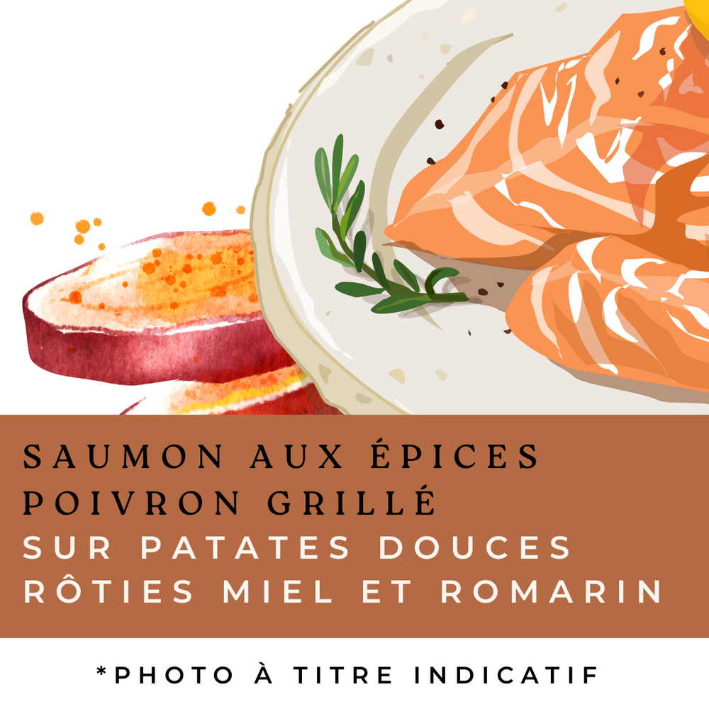 Seasoned salmon on roasted honey and rosemary sweet potatoes