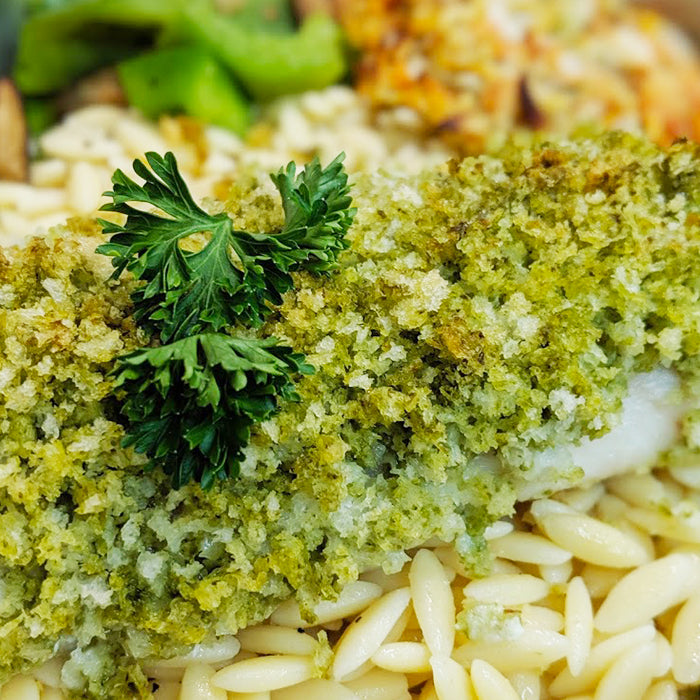 Aiglefin en croûte de panko au pesto