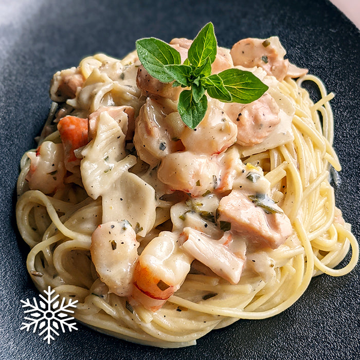 Seafood alfredo fettucine