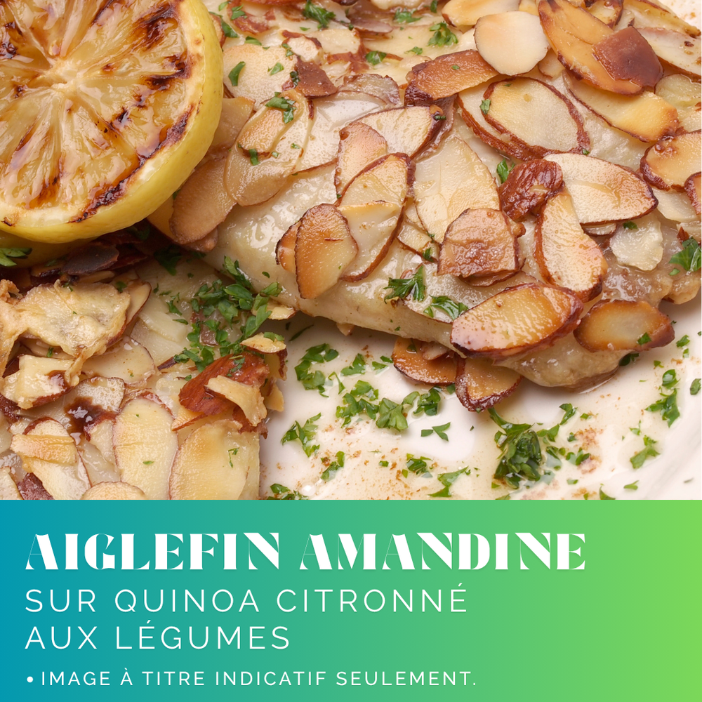 Aiglefin amandine sur quinoa aux légumes