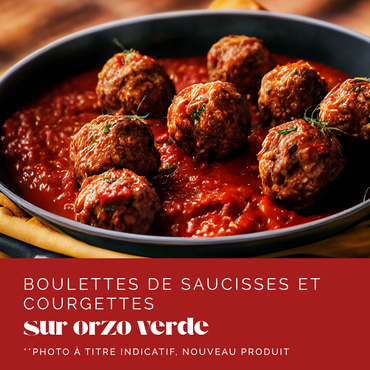 Boulettes de saucisses et courgettes avec orzo verde