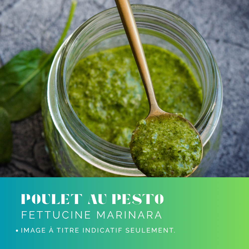Poulet mariné au pesto sur fettucine marinara
