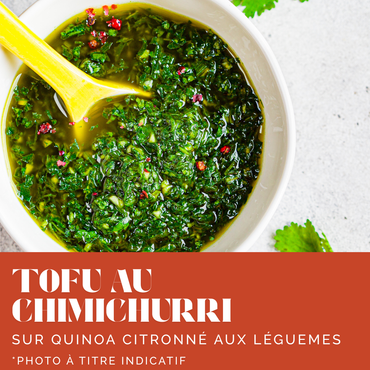 Tofu au chimichurri maison sur quinoa aux légumes